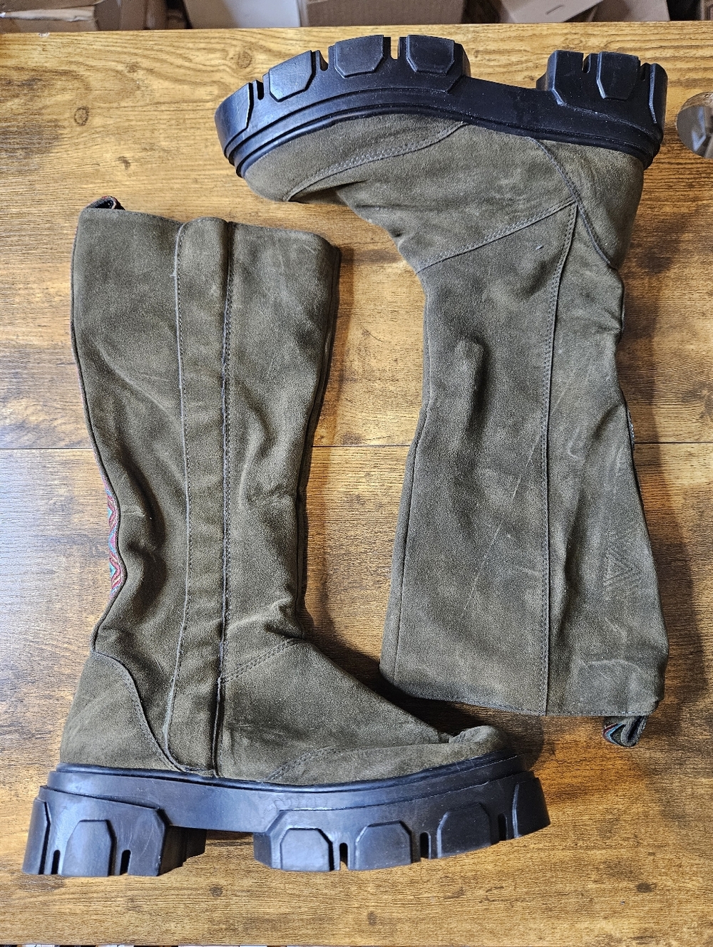 Farm Rio Women's US 7 EU 38 Knee High Olive Green Army Faux Suede Boots SCUFF